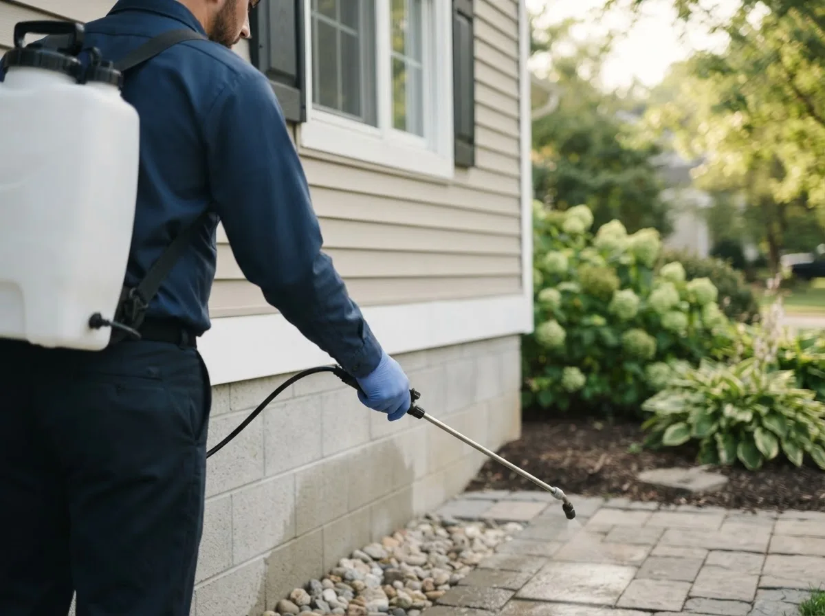 Pest control technician inspecting a home in Etowah, NC